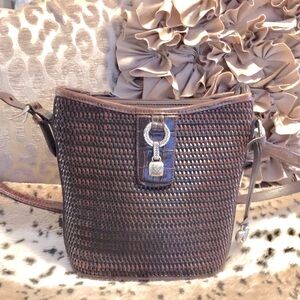 Brighton Designer Brown Woven Leather Shoulder Bucket Tote Bag Purse